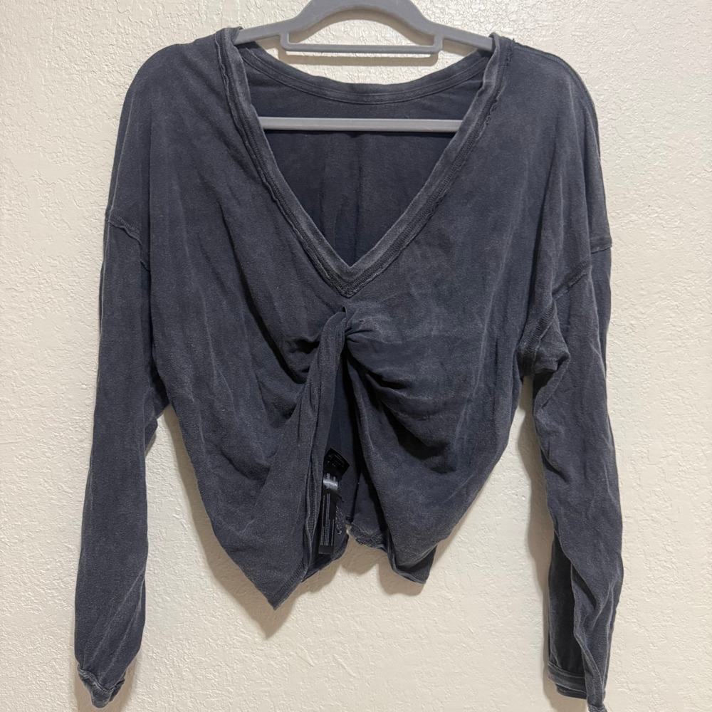 Free People Movement Reversible Twist Front Long Sleeve Top Washed Black Small